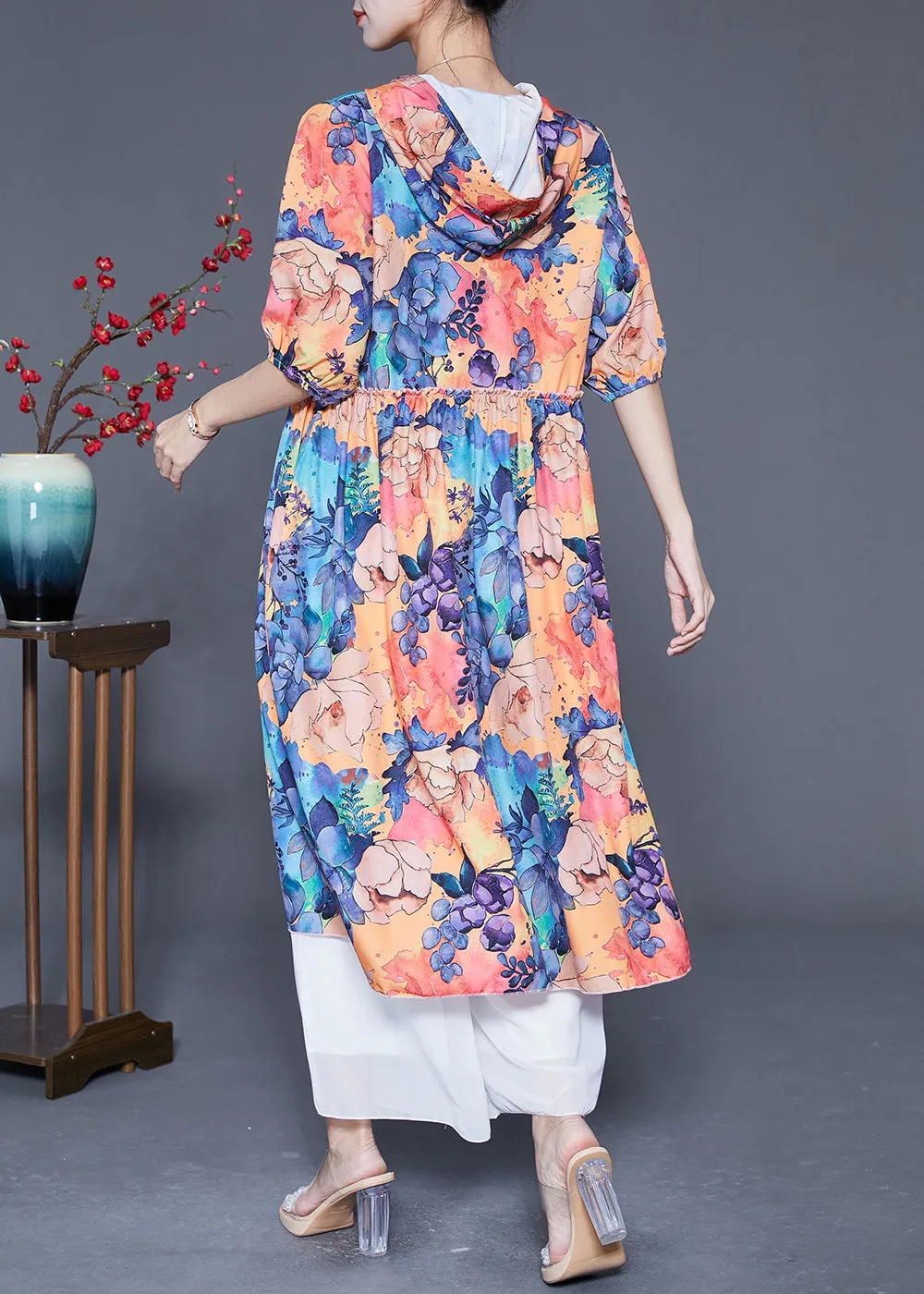 Fashion Hooded Print Chiffon Long Dresses Summer LY5528