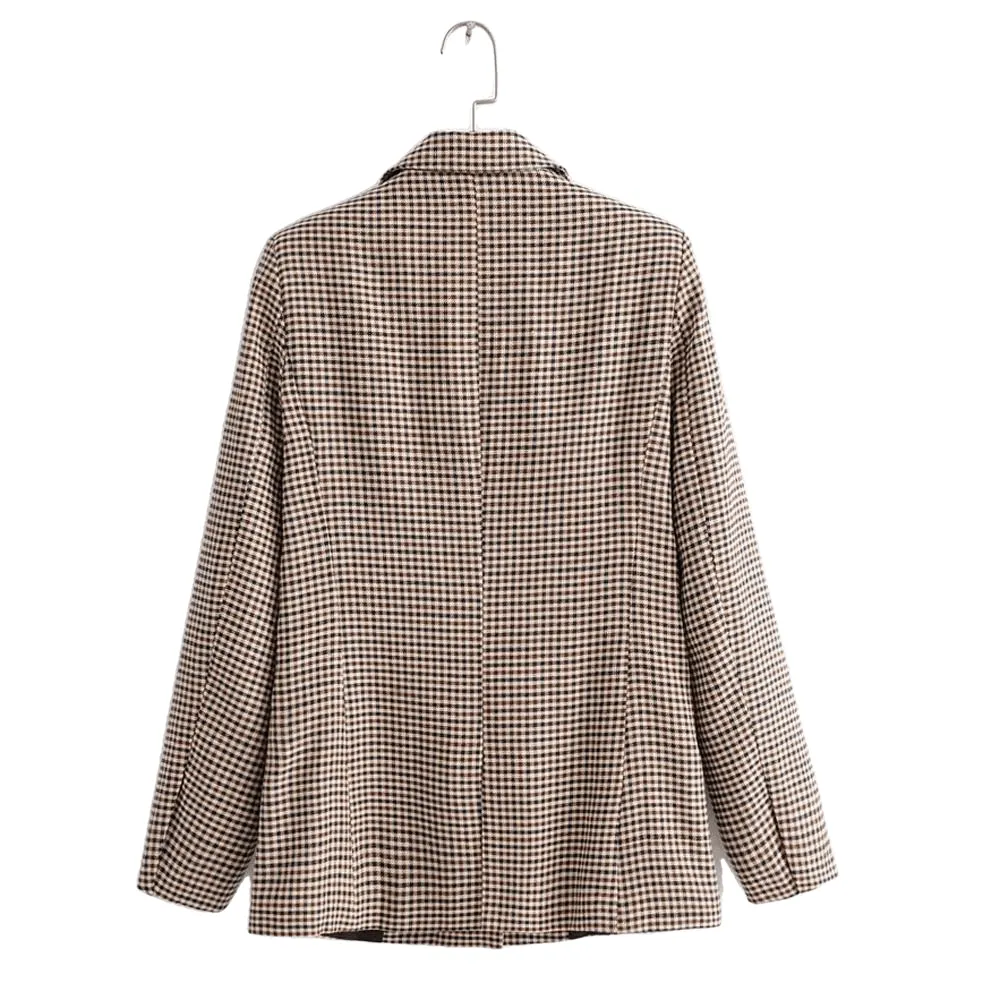 Fashion Plaid Women Button Lattice Suit Coats