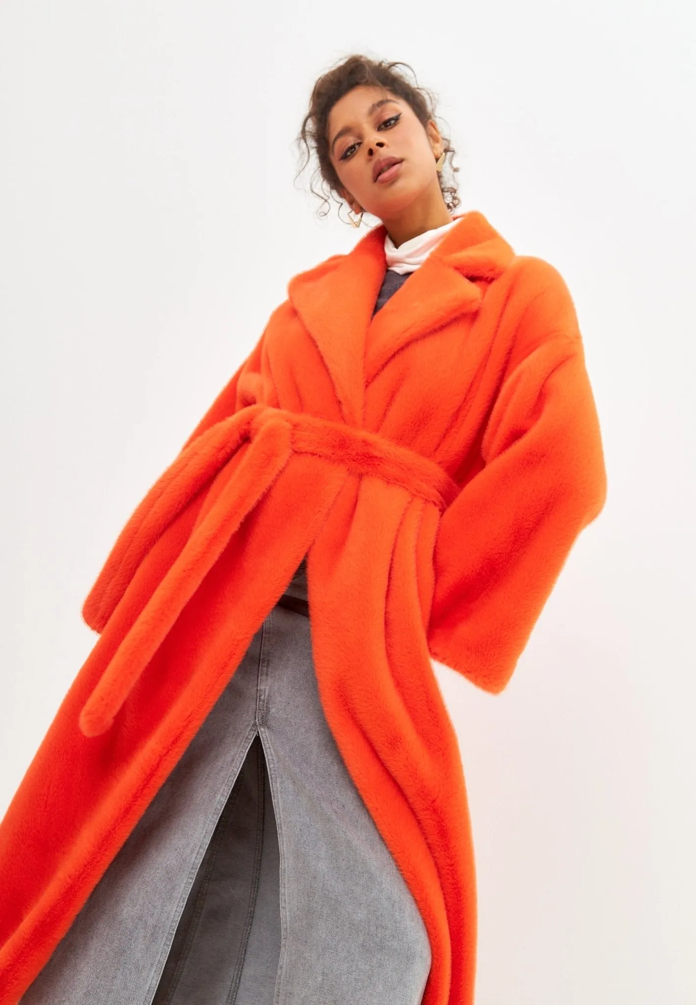 Faux Fur Long Winter Coat - Orange