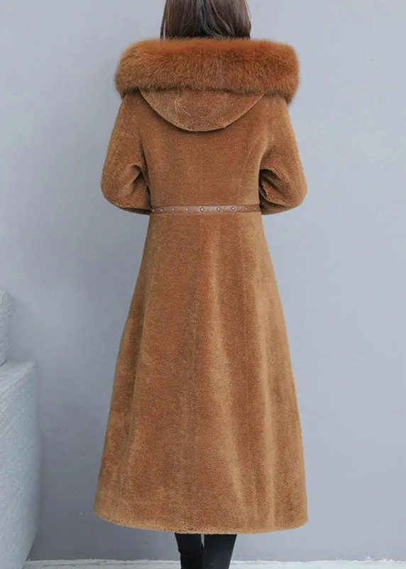 Fine Caramel Pockets Button Thick Winter Long sleeve Coats