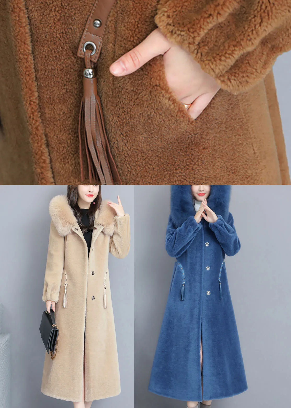 Fine Caramel Pockets Button Thick Winter Long sleeve Coats