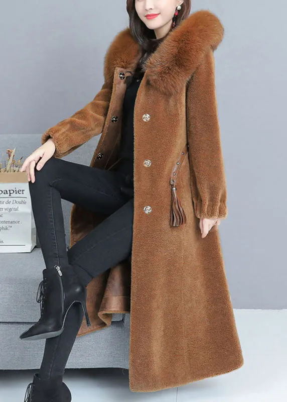 Fine Caramel Pockets Button Thick Winter Long sleeve Coats