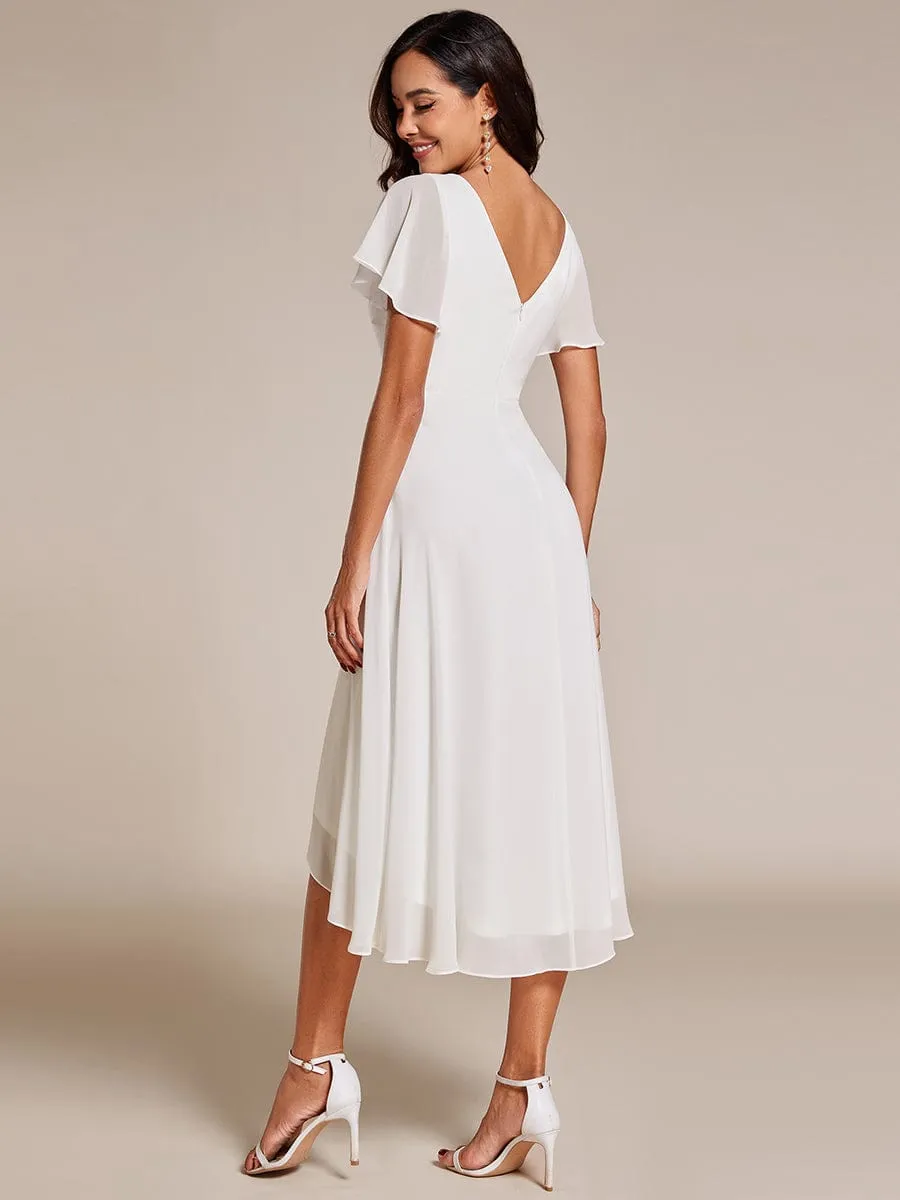 Flowing Chiffon V-Neck Ruffle Sleeves Bridesmaid Dress