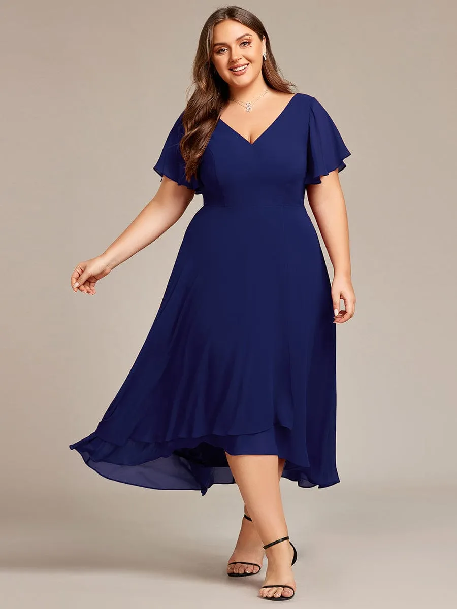 Flowing Chiffon V-Neck Ruffle Sleeves Bridesmaid Dress