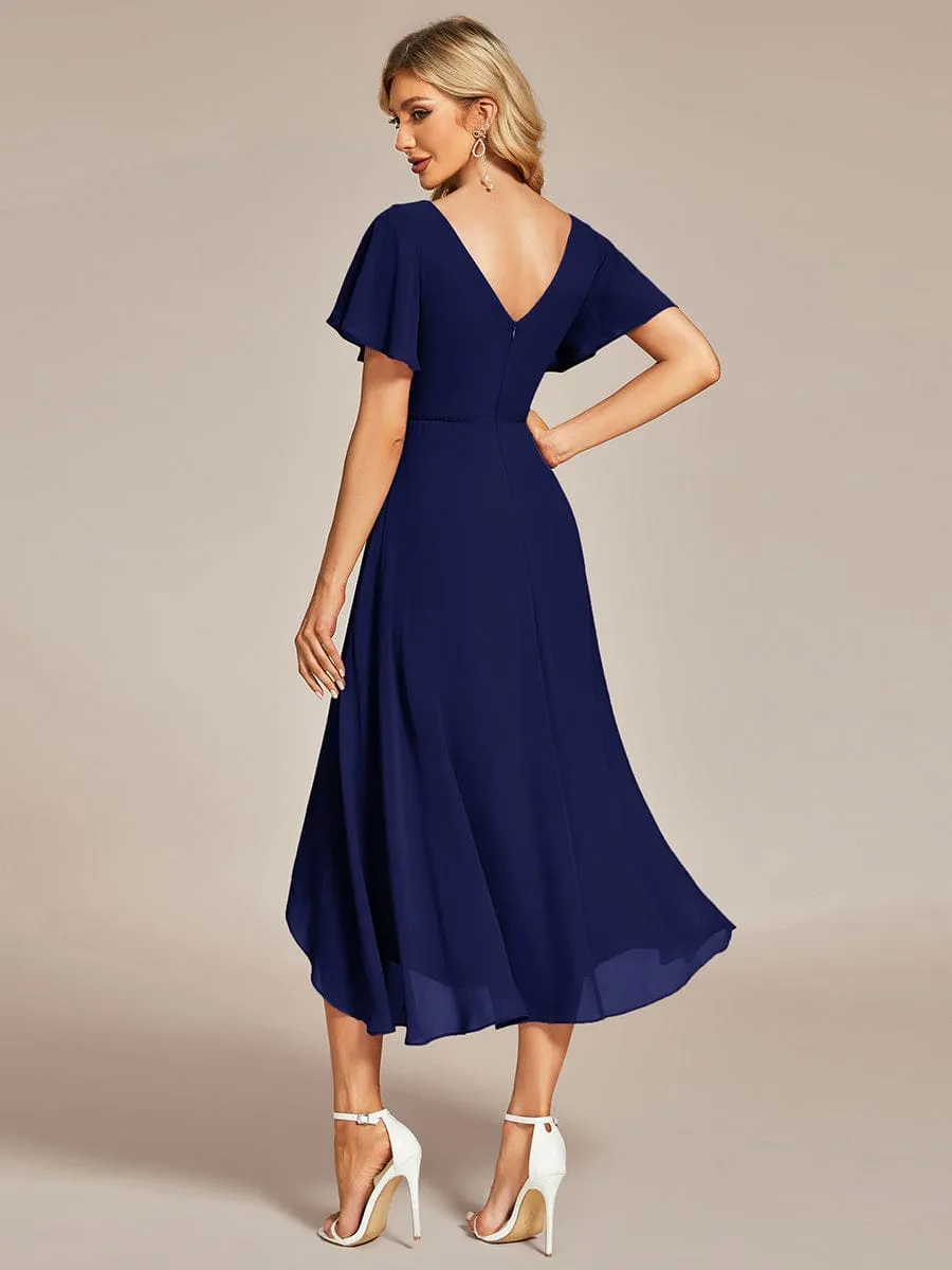 Flowing Chiffon V-Neck Ruffle Sleeves Bridesmaid Dress