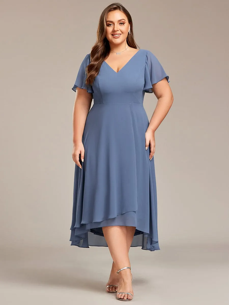 Flowing Chiffon V-Neck Ruffle Sleeves Bridesmaid Dress