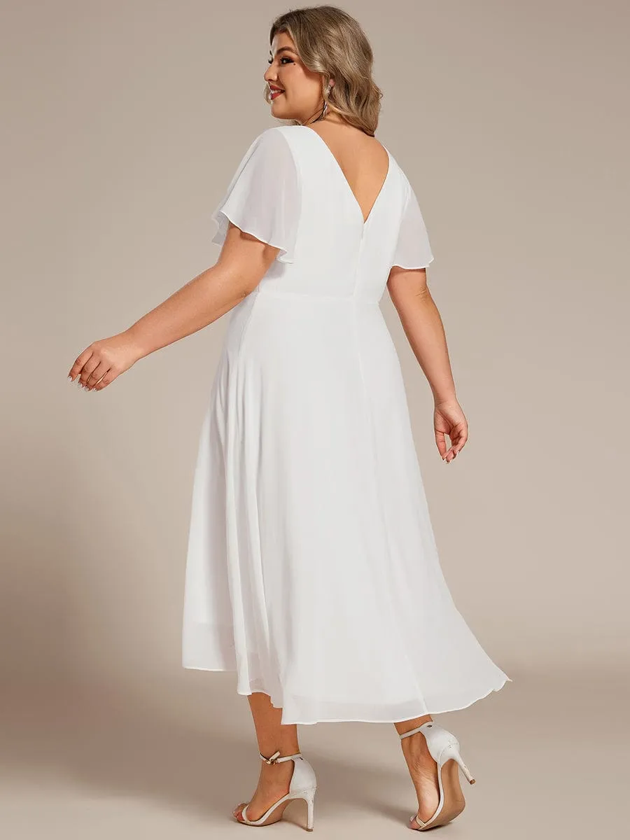 Flowing Chiffon V-Neck Ruffle Sleeves Bridesmaid Dress