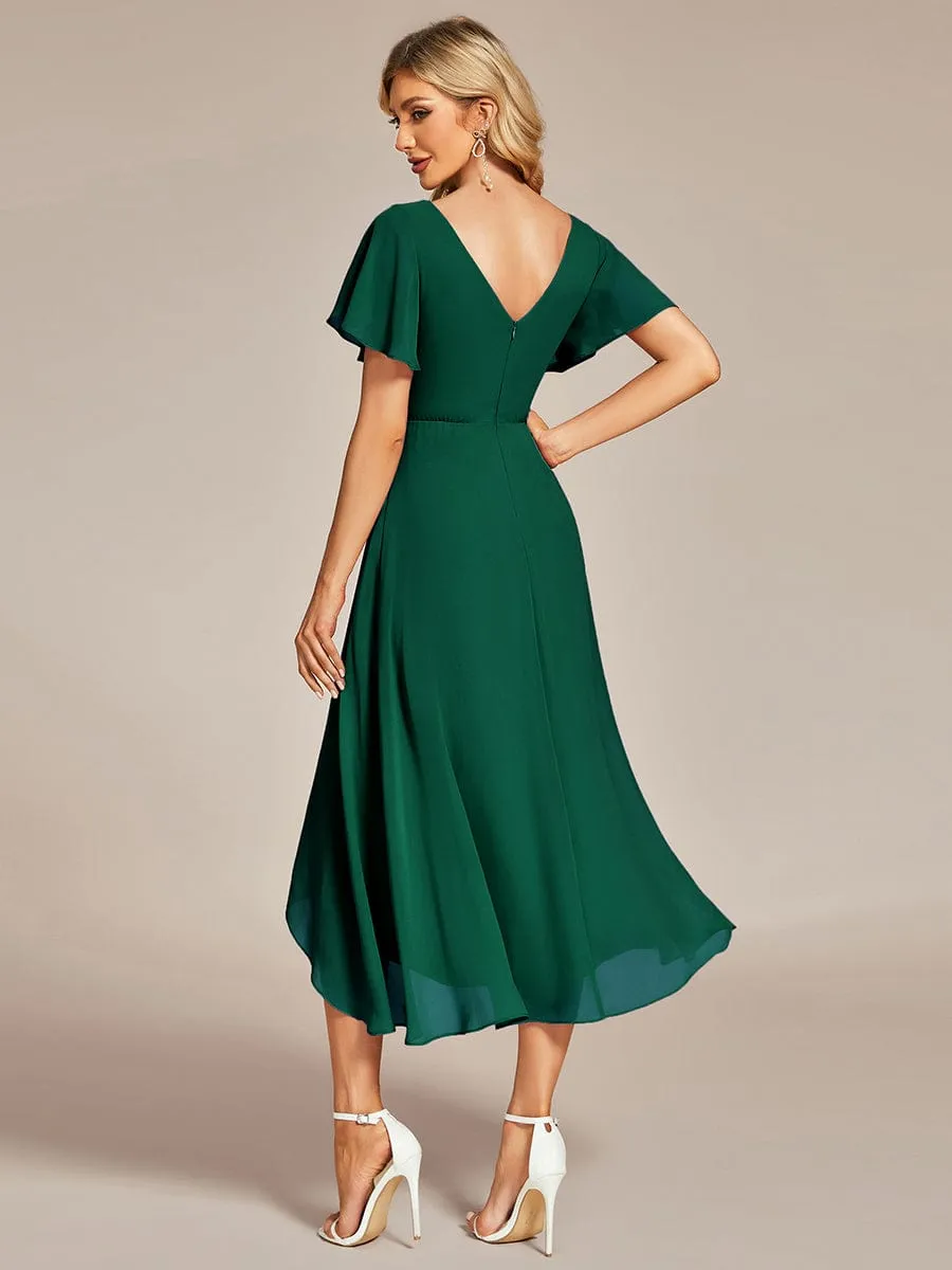 Flowing Chiffon V-Neck Ruffle Sleeves Bridesmaid Dress