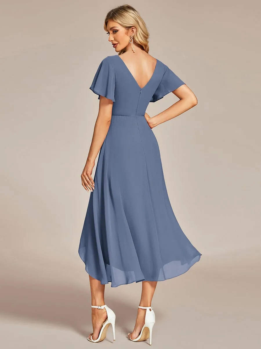 Flowing Chiffon V-Neck Ruffle Sleeves Bridesmaid Dress