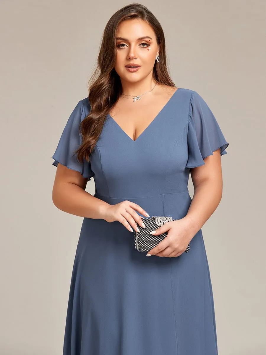 Flowing Chiffon V-Neck Ruffle Sleeves Bridesmaid Dress