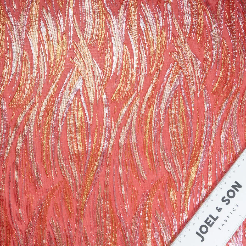 Gold & Silver Metallic Red Silk Chiffon Lamé