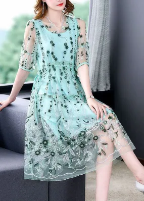 Green Tulle Holiday Dresses Ruffled Exra Large Hem Summer TH1004