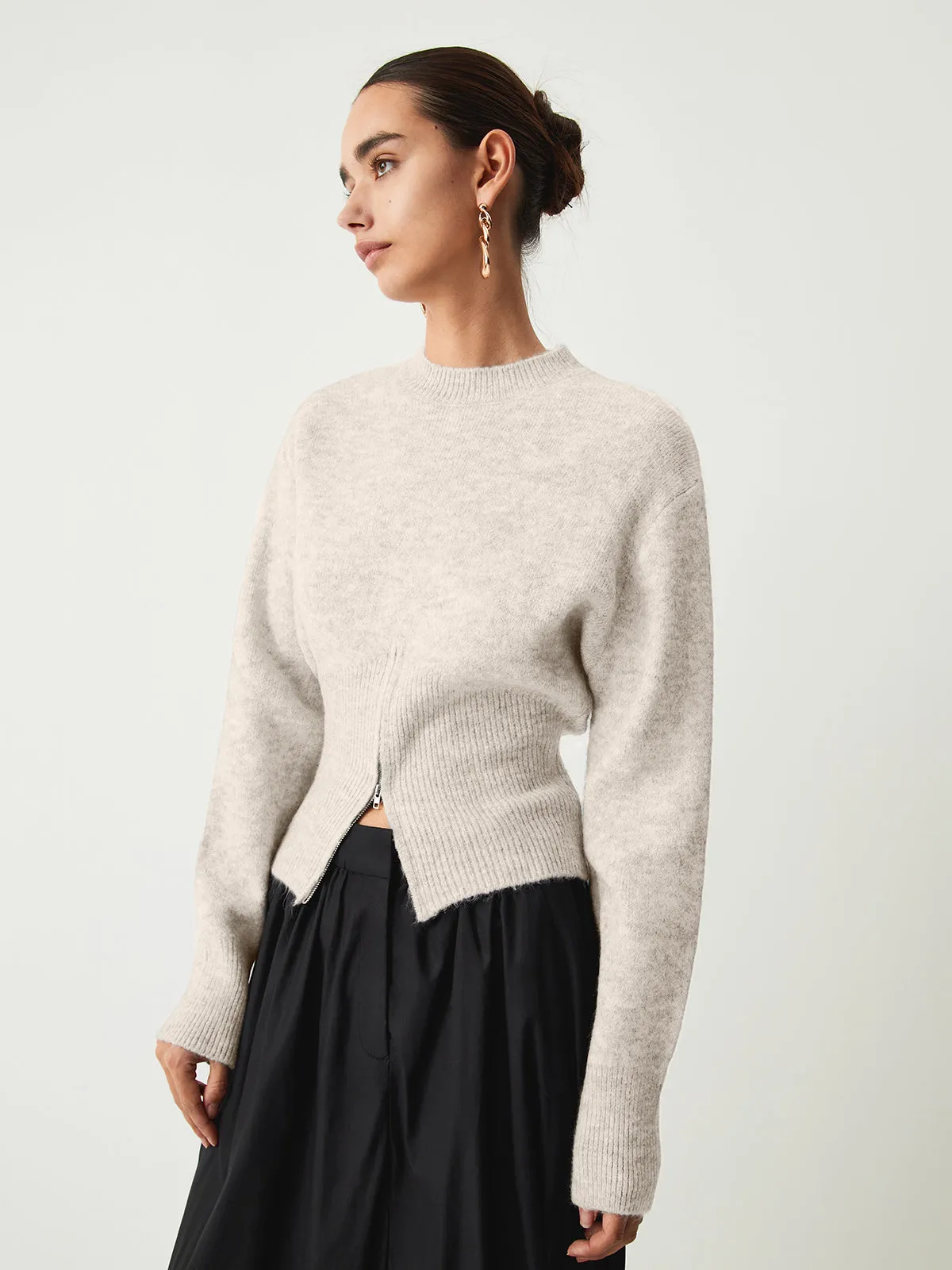 Half Zip Graceful Fuzzy Sweater