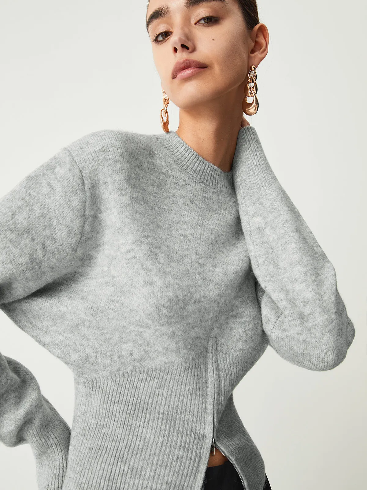 Half Zip Graceful Fuzzy Sweater