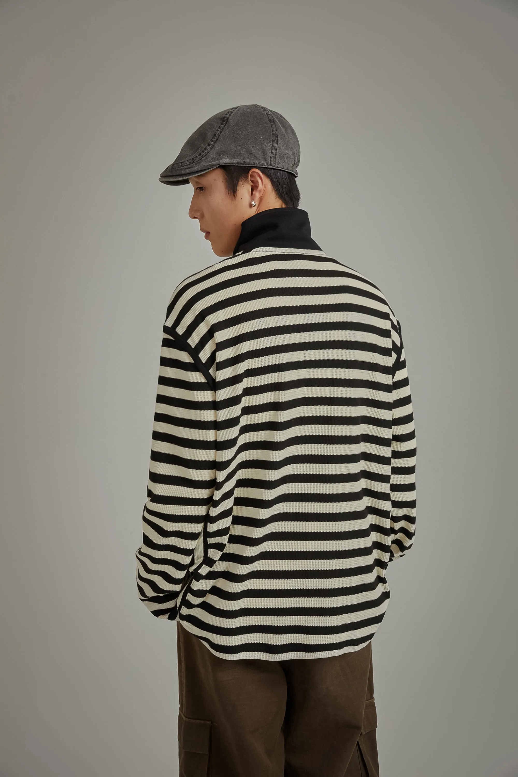 High Neck Half Zip Stripe Sweater