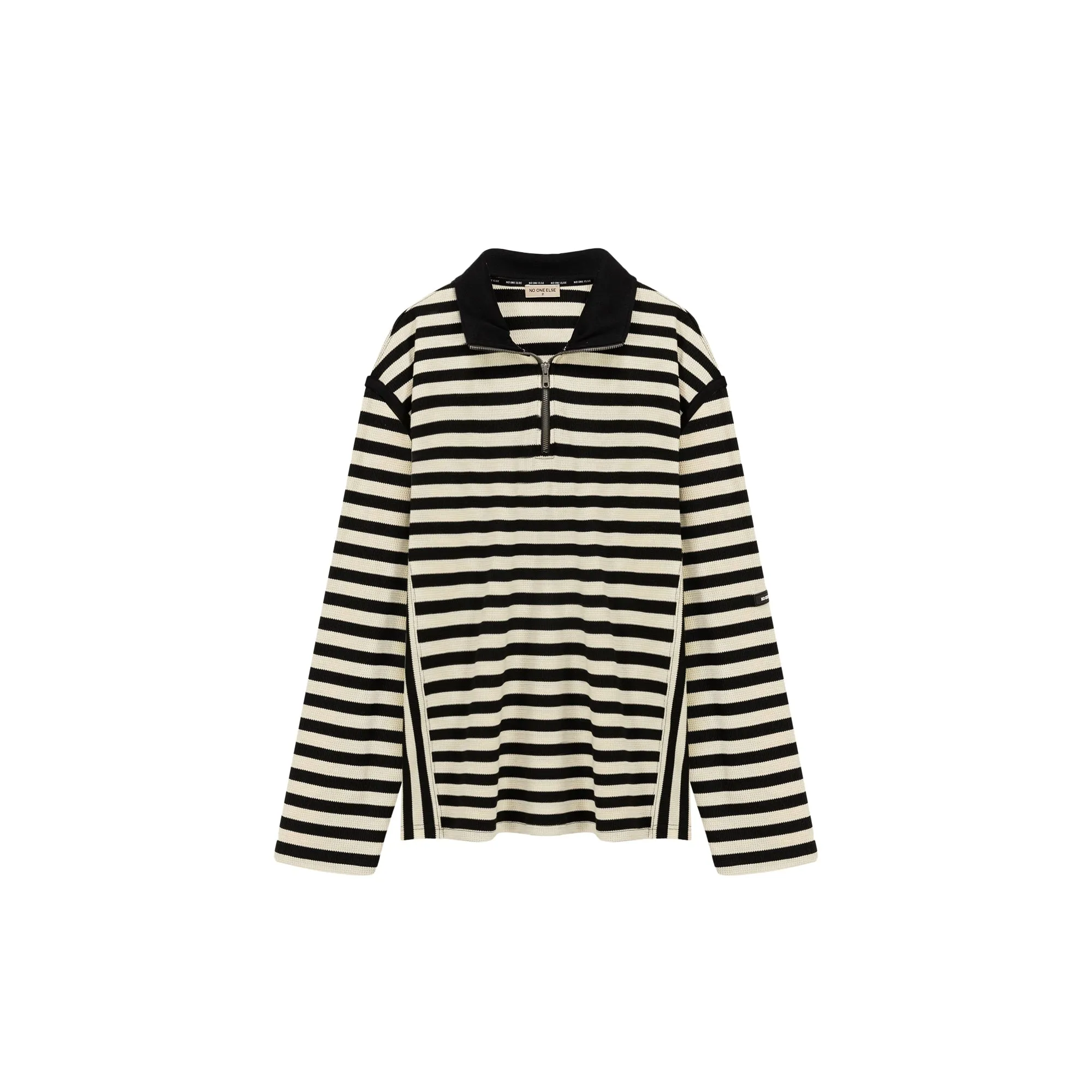 High Neck Half Zip Stripe Sweater