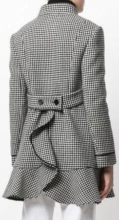 Houndstooth Ruffle Hem Coat