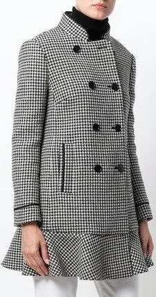 Houndstooth Ruffle Hem Coat