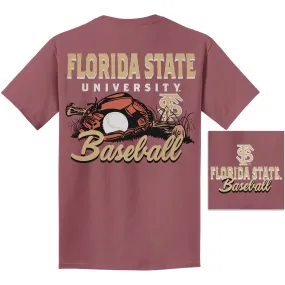 Image One Comfort Colors Adult/Unisex Florida State Baseball Design Short Sleeve T-shirt - Brick