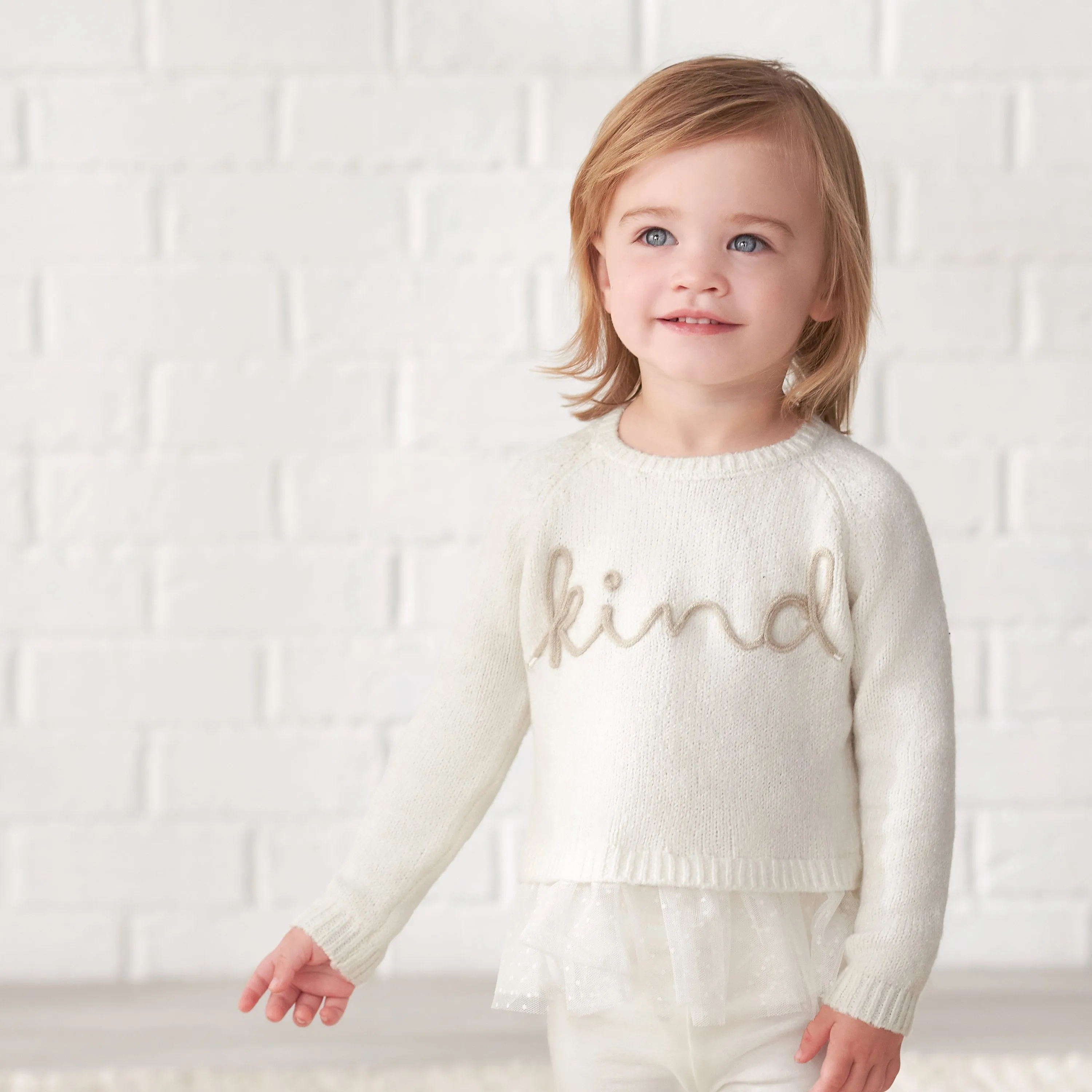 Infant & Toddler Girls White Sweater With Tulle Trim