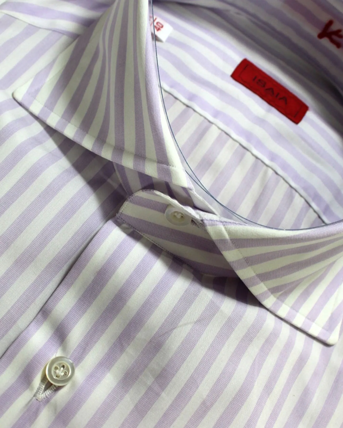 Isaia Shirt White Lilac Stripes Spread Collar 40 - 15 3/4 Regular Fit