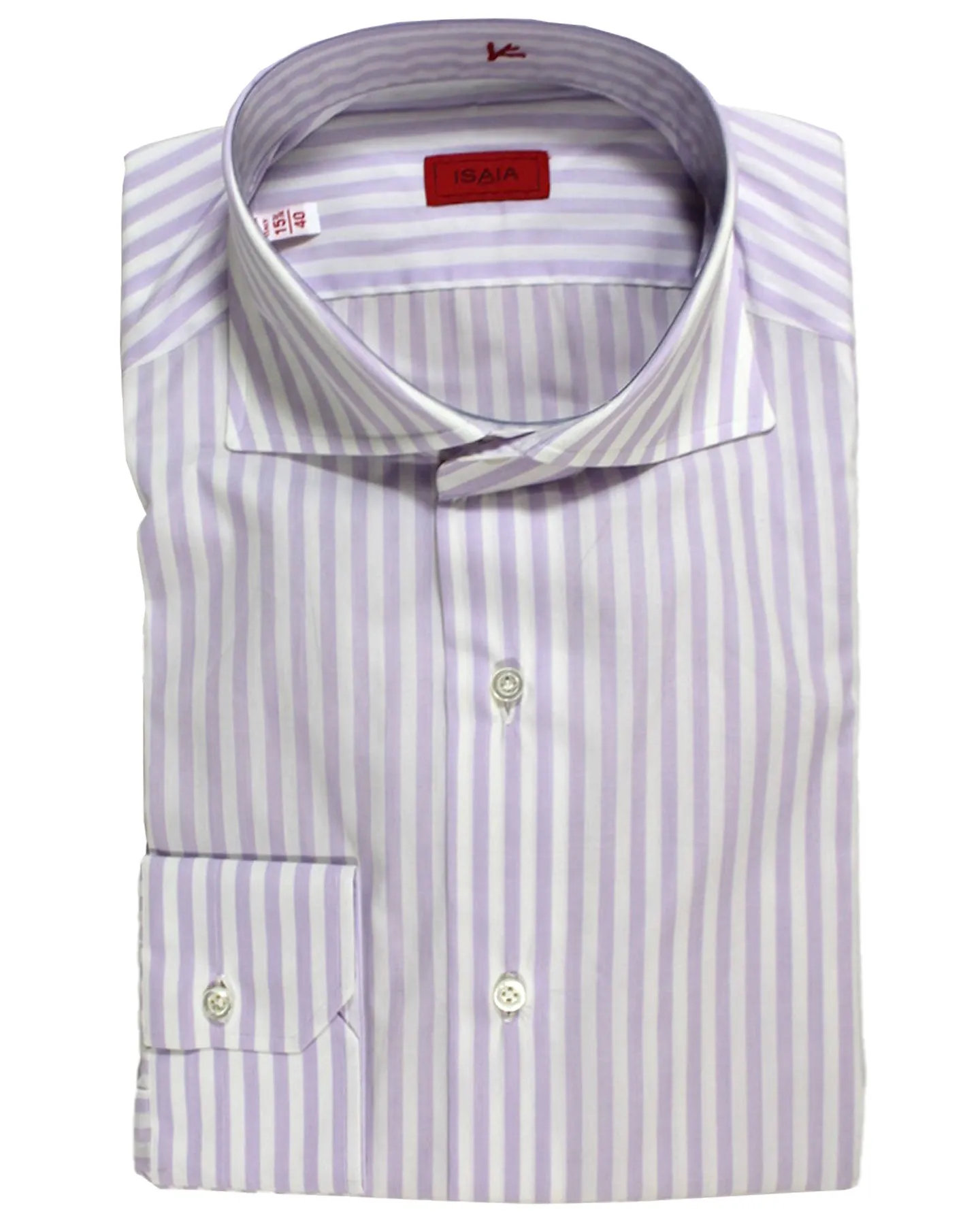 Isaia Shirt White Lilac Stripes Spread Collar 40 - 15 3/4 Regular Fit