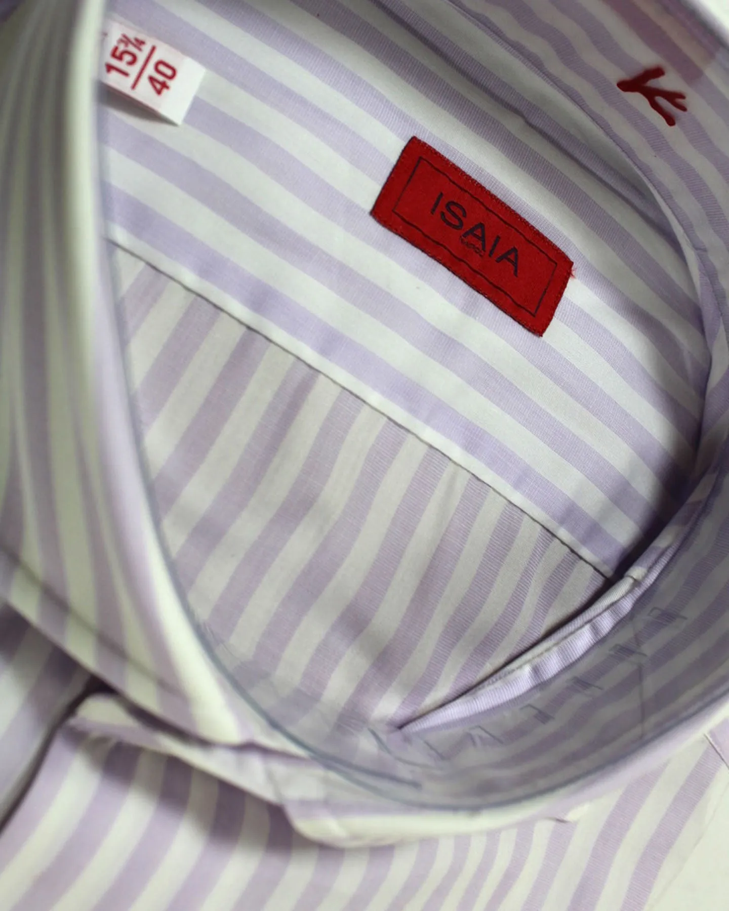 Isaia Shirt White Lilac Stripes Spread Collar 40 - 15 3/4 Regular Fit