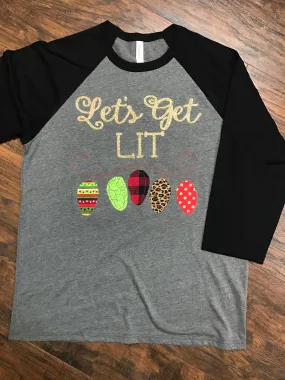 Let's Get Lit Christmas Baseball Tee