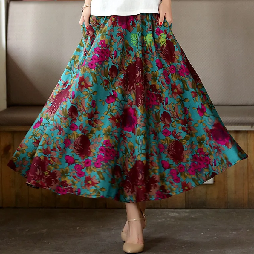 Long Flowing Thick Cotton Multicolor Skirt