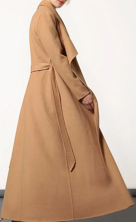 Long Wool-Blend Wrap Coat