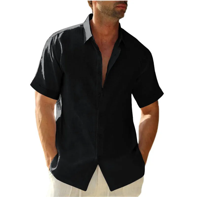 Men Linen Cotton Shirts Casual Short Sleeve Shirts