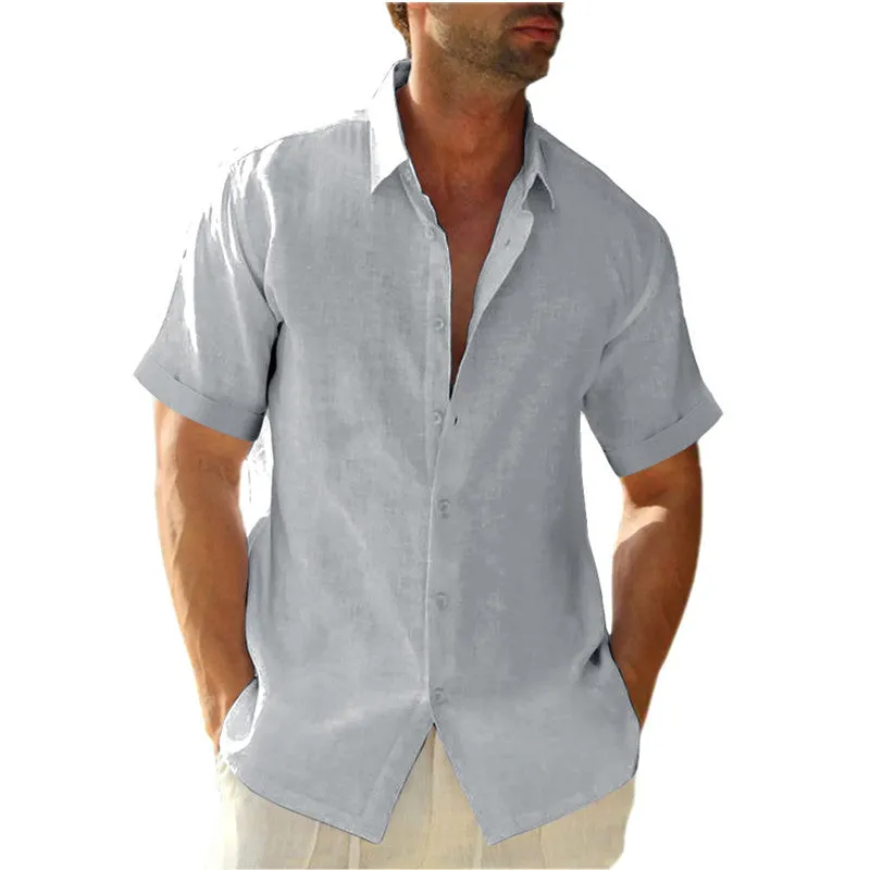 Men Linen Cotton Shirts Casual Short Sleeve Shirts