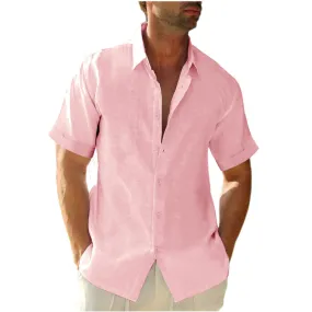 Men Linen Cotton Shirts Casual Short Sleeve Shirts