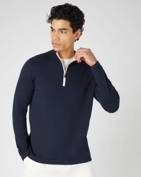 Men's Salcombe Half Zip Cotton Cashmere Jumper Navy Blue