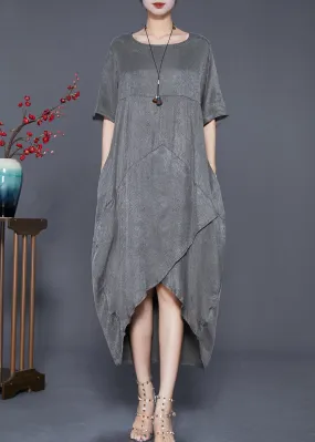 Modern Grey Asymmetrical Patchwork Silk Robe Dresses Summer LY7661