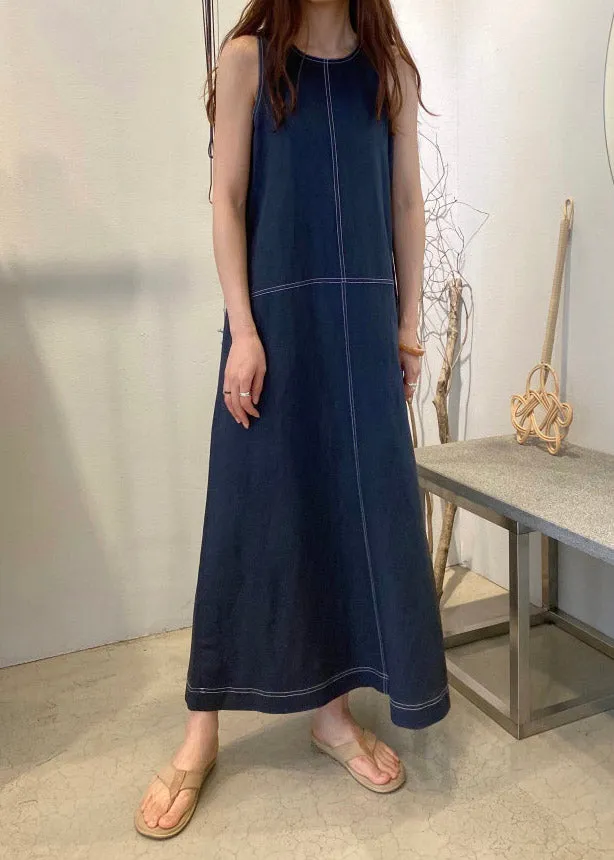 Navy Patchwork Cozy Maxi Dresses Sleeveless LY2073