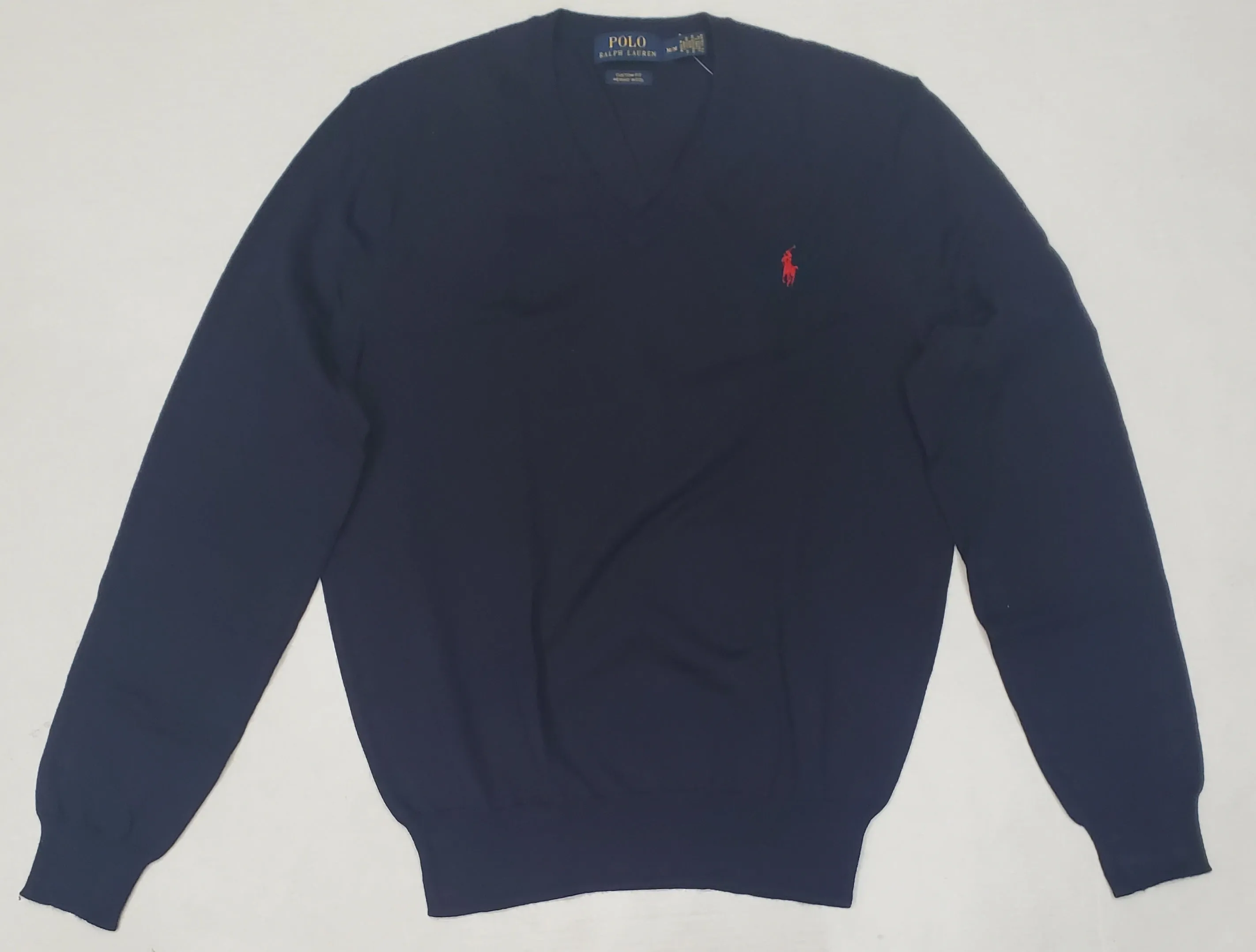 Nwt Polo Ralph Lauren Navy w/Red Horse V-Neck Wool Sweater