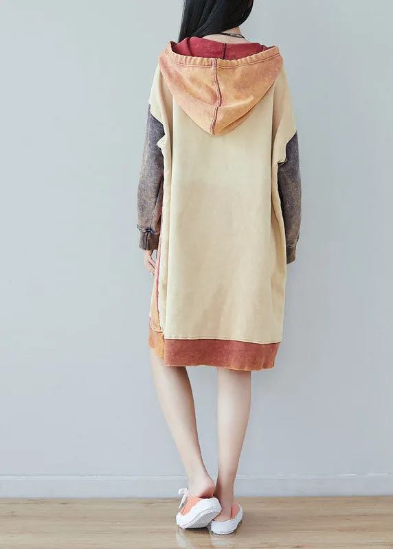 Plus size Beige Patchwork Sweatshirts dresses Spring