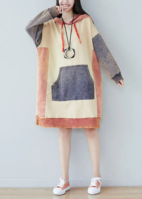 Plus size Beige Patchwork Sweatshirts dresses Spring