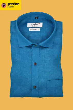 Punekar Cotton Peacock Color Formal Linen shirts for Men's