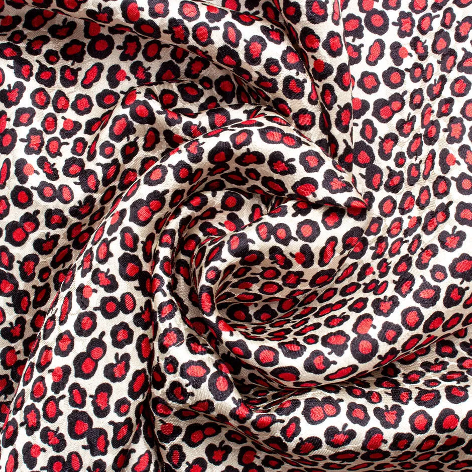 Red & Black Abstract Floral Printed Silk Jacquard