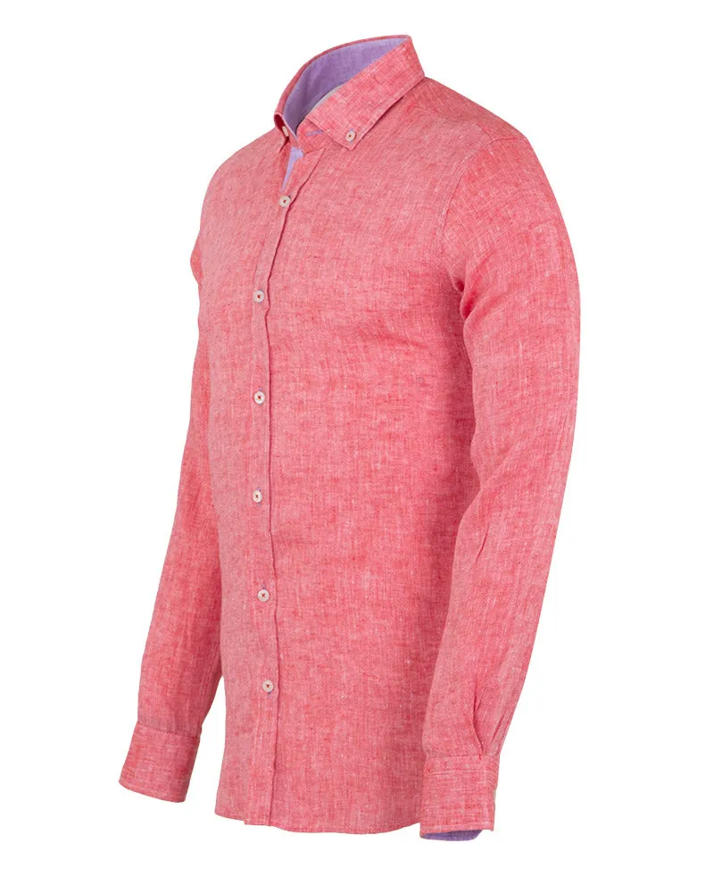 Red Linen Long Sleeve Shirt