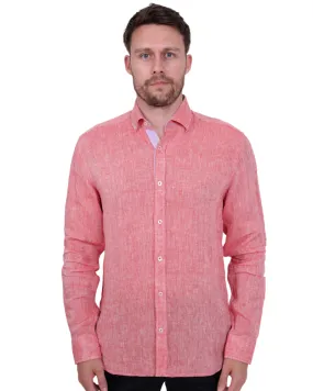 Red Linen Long Sleeve Shirt