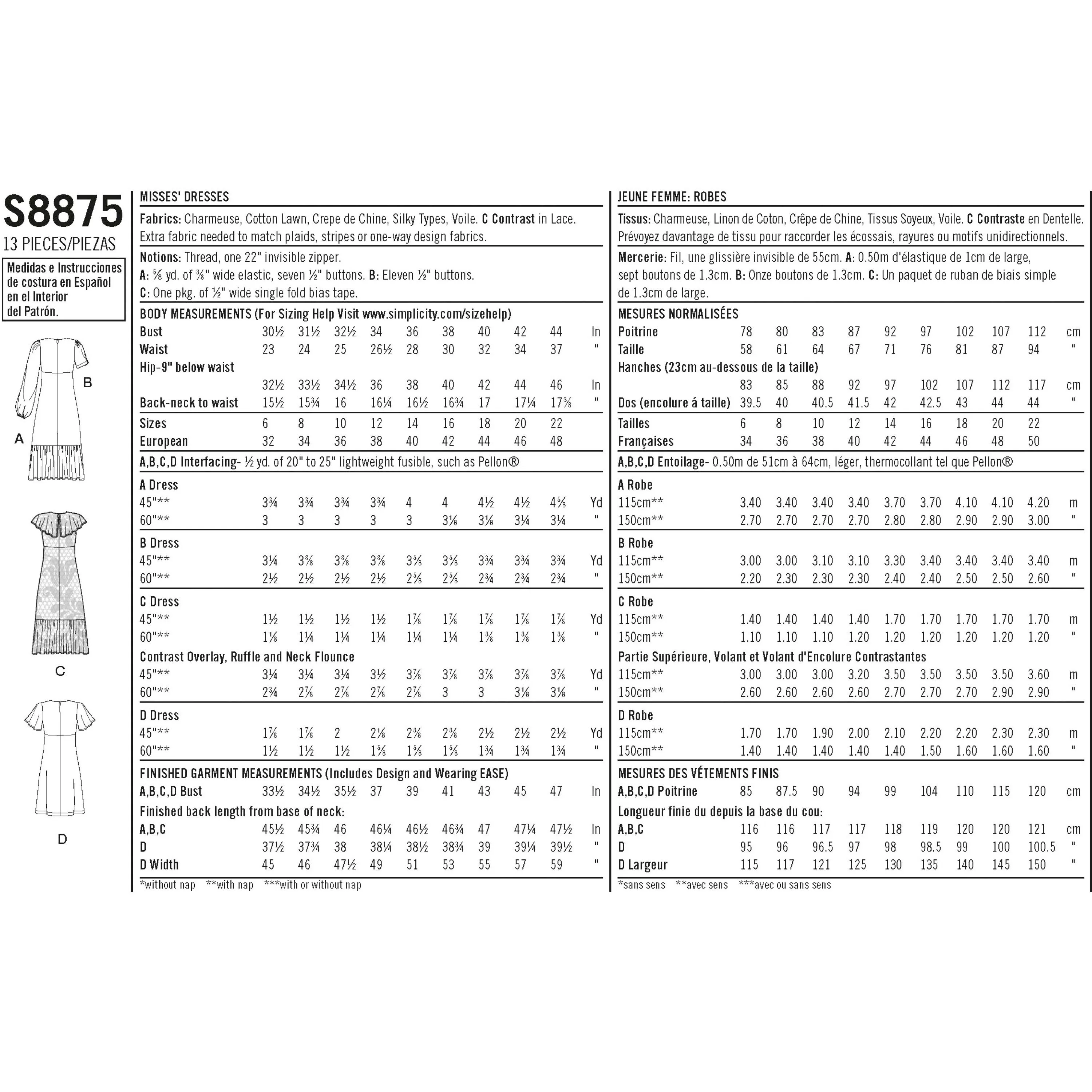 Simplicity Sewing Pattern S8875 Misses' Dresses