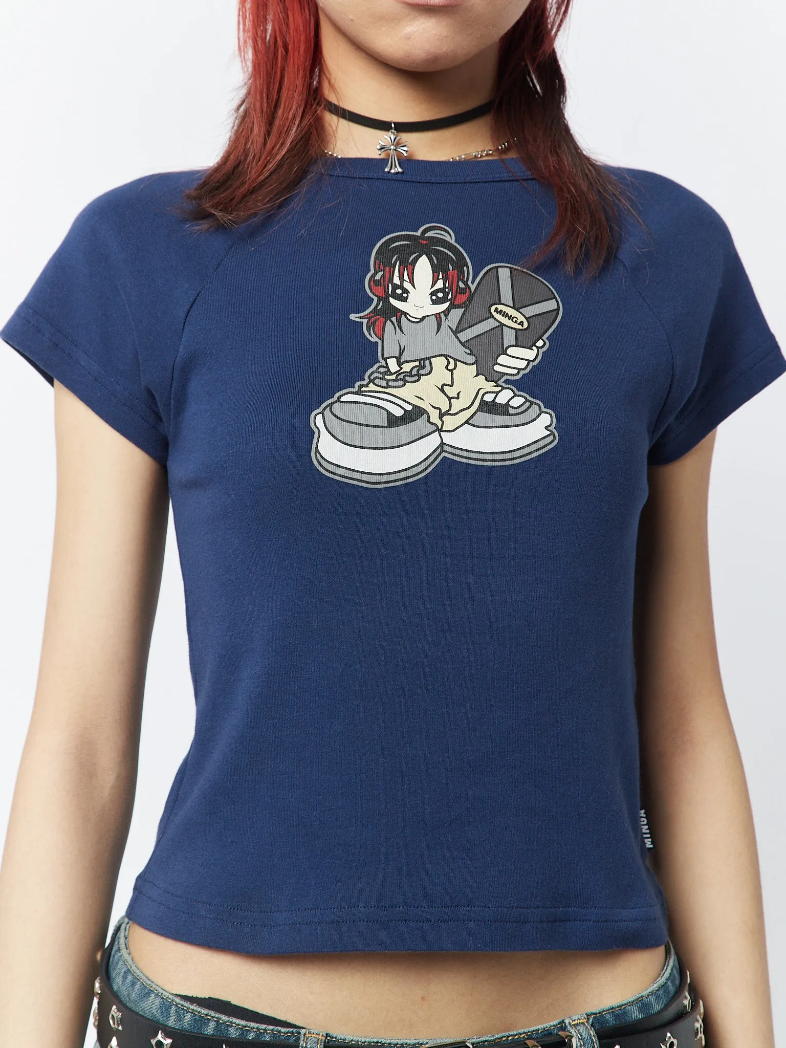 Skater Girl Graphic Blue Baby Tee