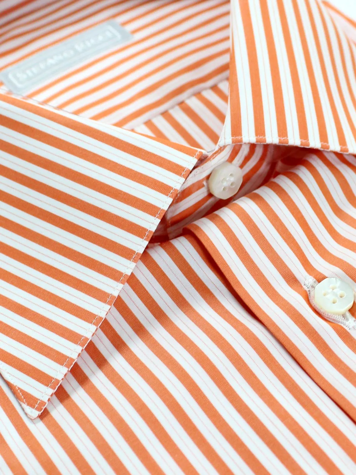 Stefano Ricci Dress Shirt White Orange Stripes 45 - 17 3/4 SALE