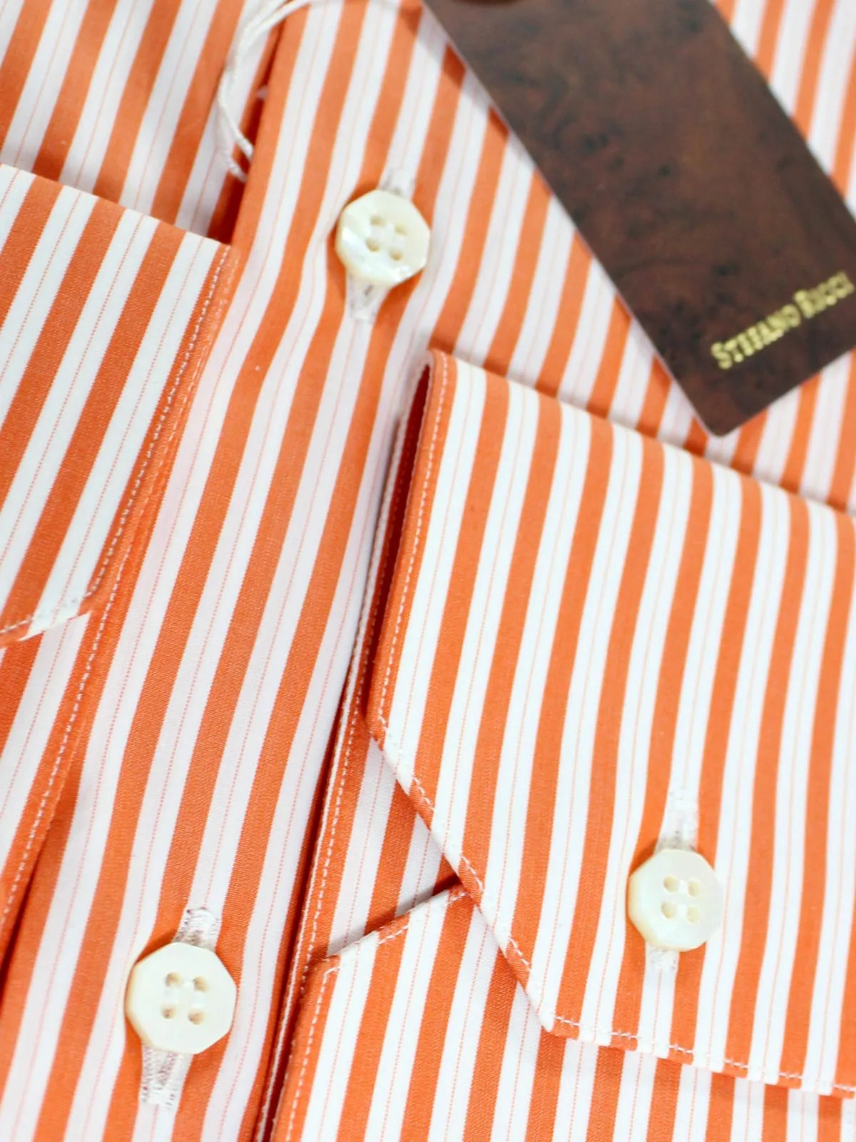 Stefano Ricci Dress Shirt White Orange Stripes 45 - 17 3/4 SALE