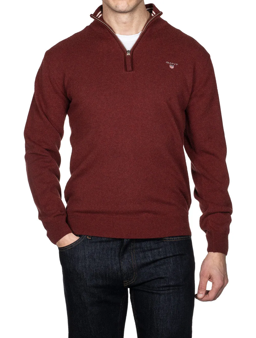 Super Fine Lambswool Half-Zip Sweater Port Red