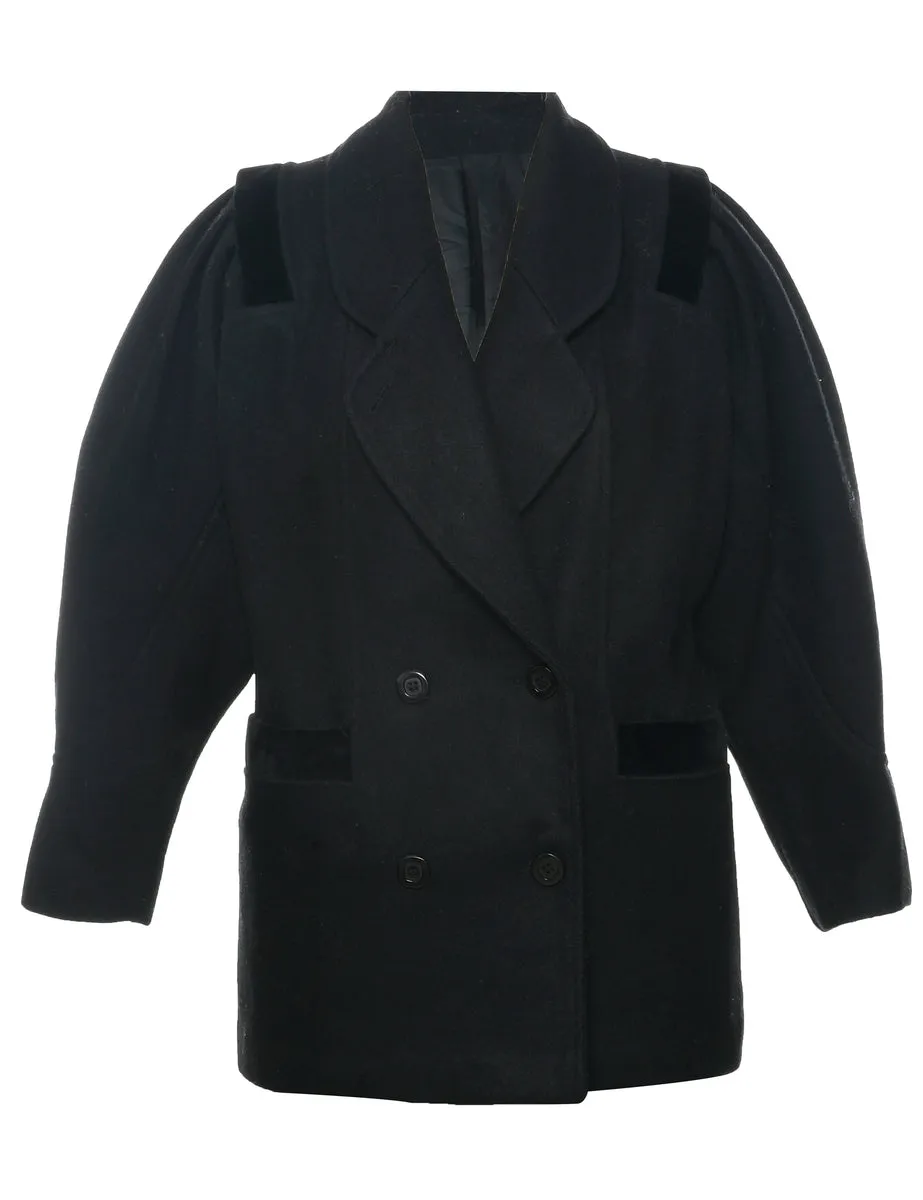 Velvet Trim Wool Coat - M