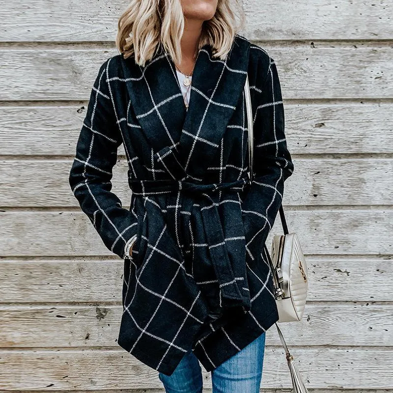 Women Loose Plaid Long Wind Coats